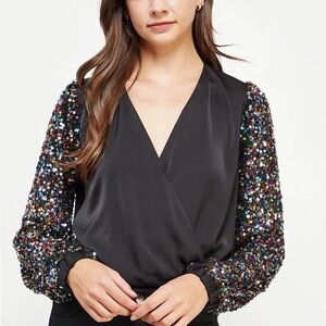Elegant Black Sequin Sleeve Bodysuit